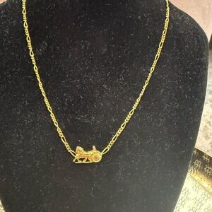 Vintage Celine Gold Necklace with Chariot Pendant